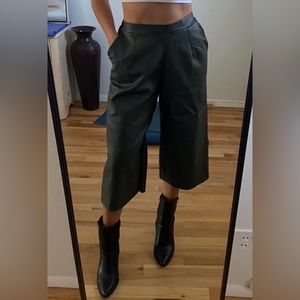 Faux leather forest green gaucho pants